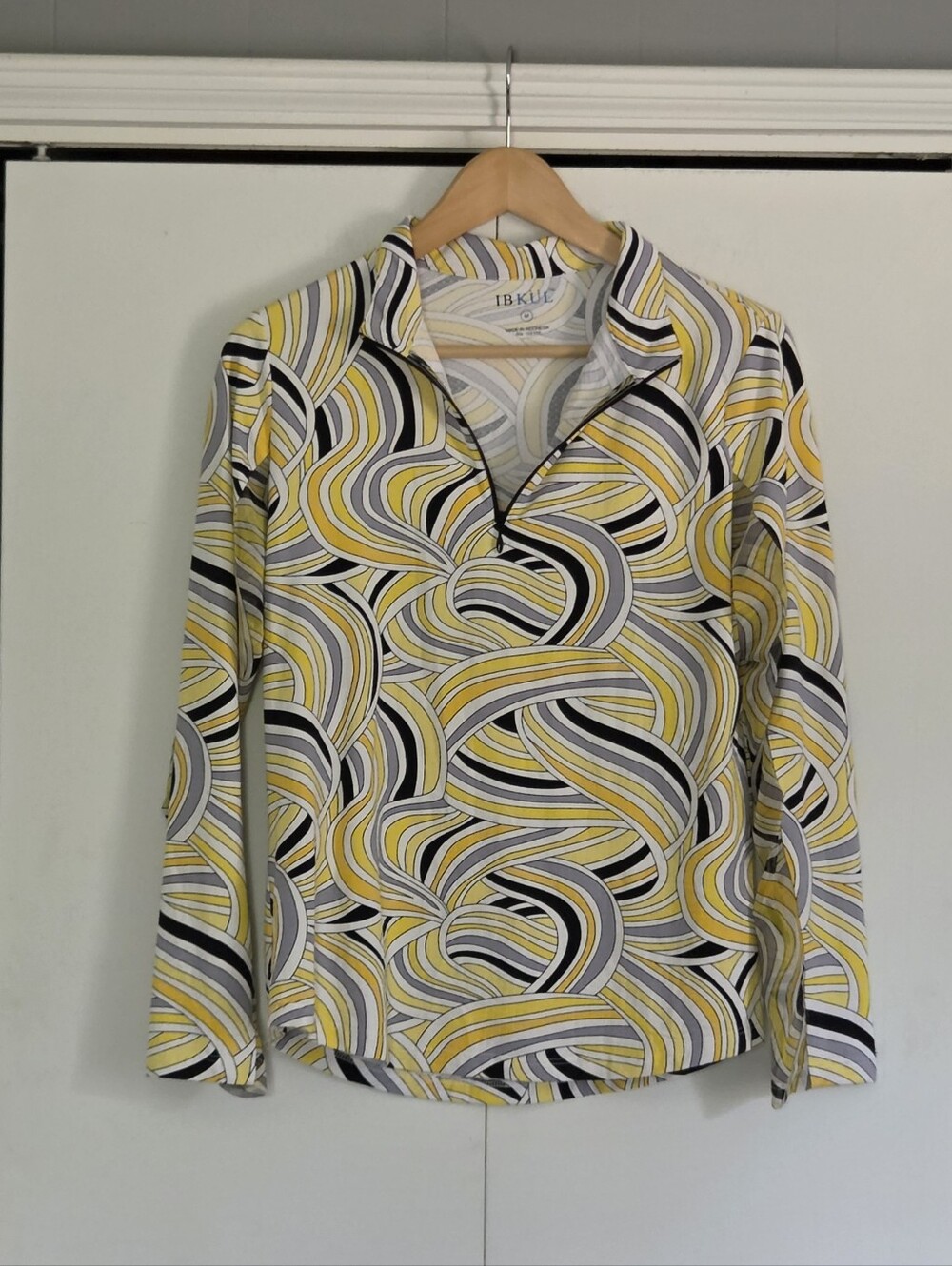 IBKUL Bundle Of 2 Yellow, Black & Gray Swirl Quarter-Zip Women's Top